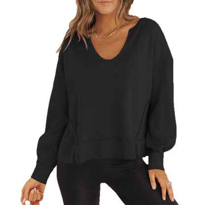 Femme Pull décontracté avec décolleté en V et fentes latérales Chic und Stil