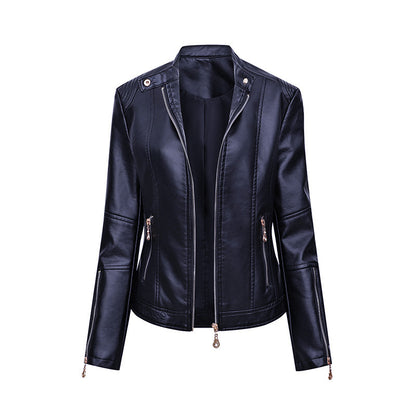 Asymmetrical zipper faux leather jacket for women Chic und Stil