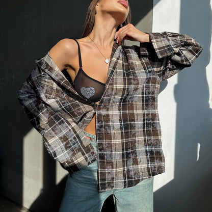 Dames Chemise à Carreaux Chic und Stil