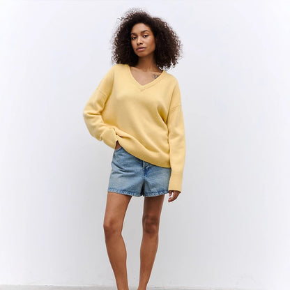 Dames Oversized V-Cou Tricot Pull Chic und Stil