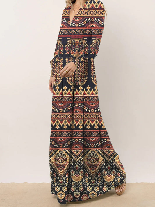 Robe maxi pour femmes avec un élégant motif bohème et des manches volumineuses Chic und Stil