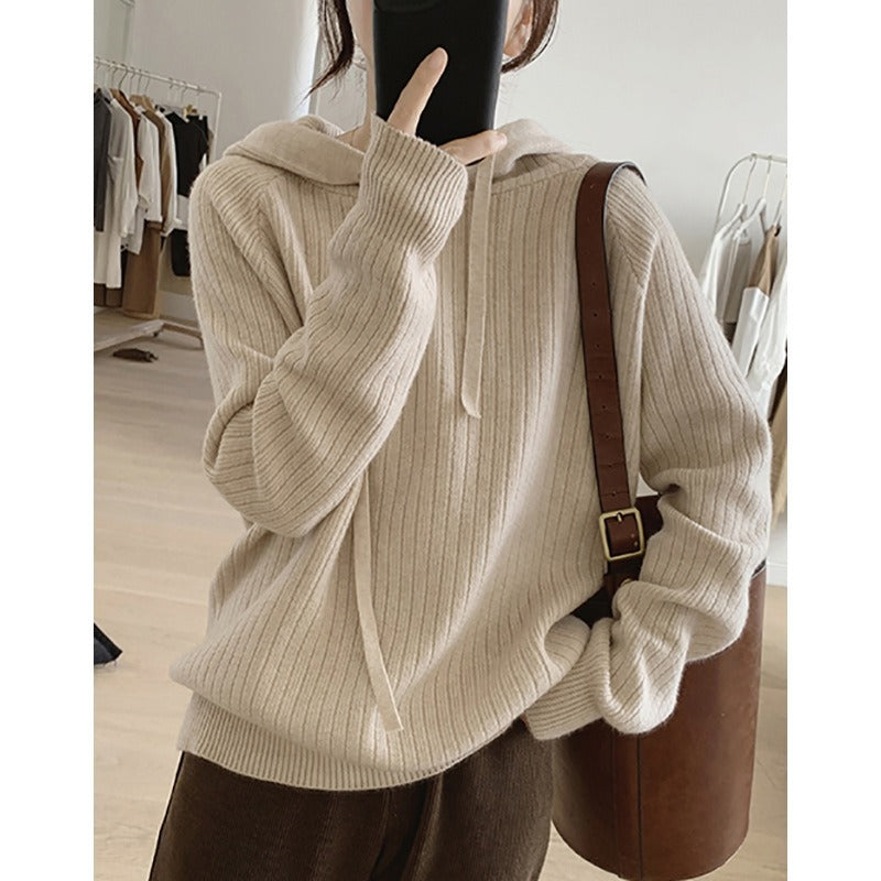 Pull en tricot décontracté pour femmes avec capuche et fine texture côtelée Chic und Stil