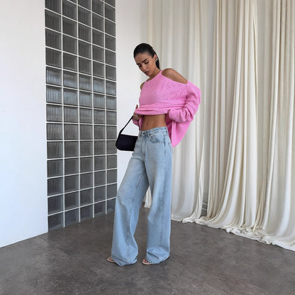 Pull-over en tricot décontracté pour femmes avec design d'épaule ouverte et motif côtelé doux Chic und Stil