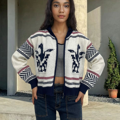 Dames cardigan en tricot tendance avec motifs contrastés Chic und Stil