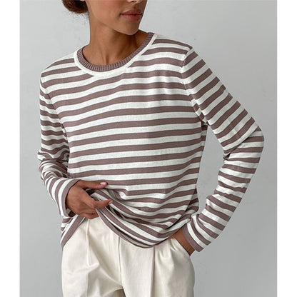 Femme pull à manches longues rayé avec col rond et coupe large Chic und Stil