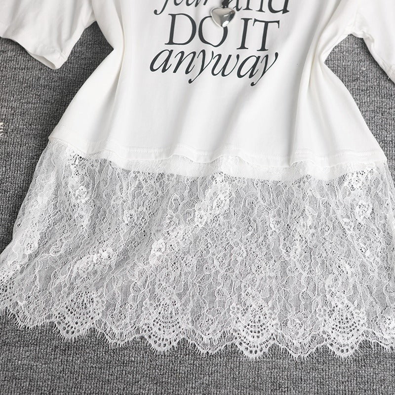 T-shirt Overlay en Dentelle Tendance Femmes Chic und Stil
