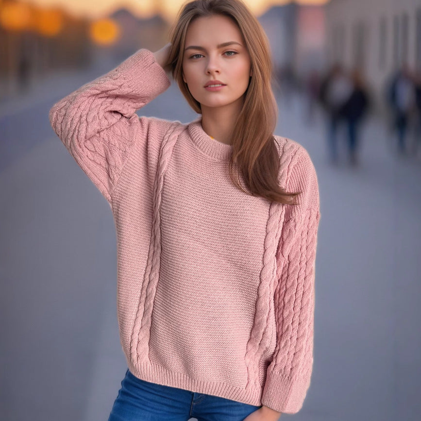 Pull en tricot grossier pour femmes avec motif torsadé élégant et coupe décontractée Chic und Stil