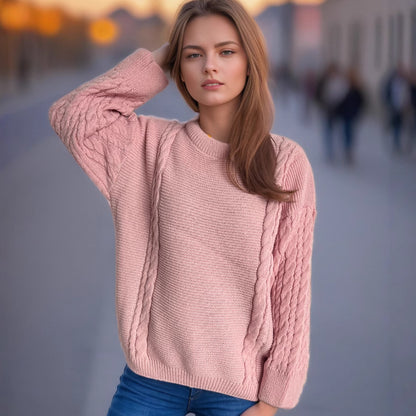 Pull en tricot grossier pour femmes avec motif torsadé élégant et coupe décontractée Chic und Stil