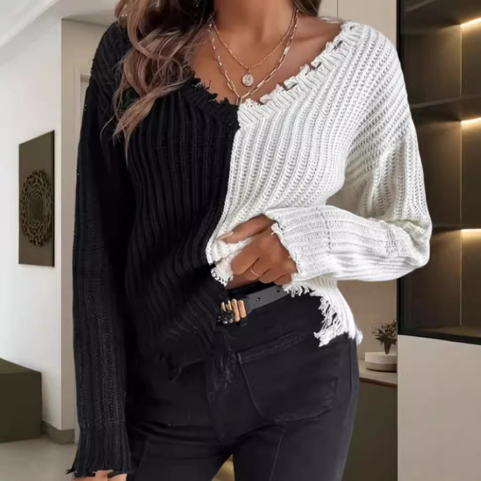 Pull en tricot décontracté pour femmes avec design asymétrique et franges Chic und Stil