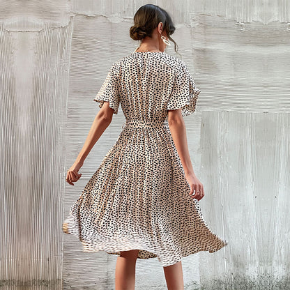 Robe midi A-ligne pour dames avec manches bouffantes et cordon à la taille Chic und Stil