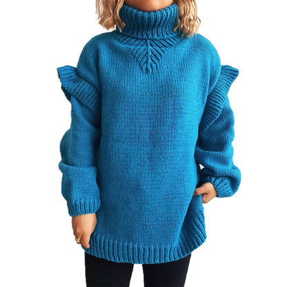 Pull-over tricot douillet pour dames avec des manches à volants et un col montant Chic und Stil