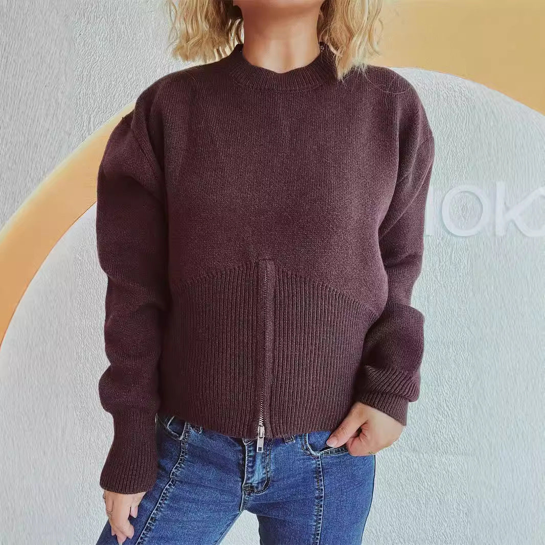 Pull striped pour femmes avec fermeture éclair à la mode Chic und Stil