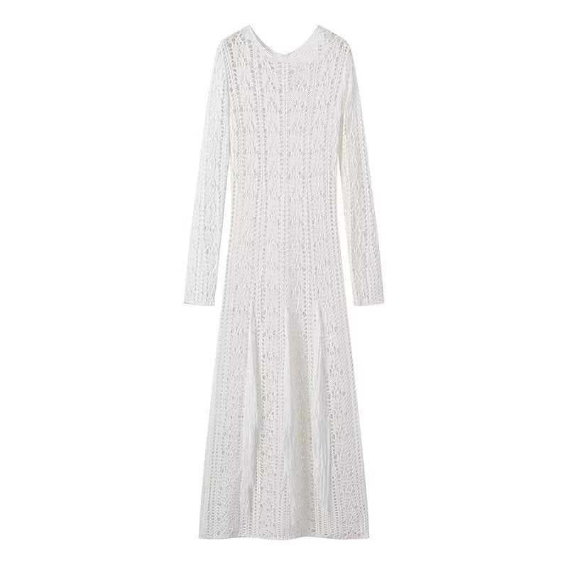 Robe maxi en tricot pour femmes avec un motif ajouré élégant et une coupe plus longue Chic und Stil