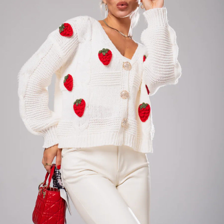Dames Pull-over fantaisie en tricot avec applications de cerise Chic und Stil