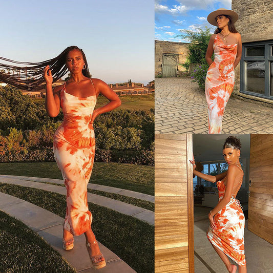 Robe maxi à col drapé tie-dye Chic und Stil pour femmes