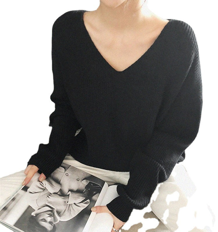 Pull femme en maille épaisse à col en V avec coupe décontractée et manches volumineuses Chic und Stil