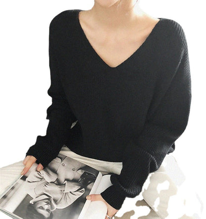 Pull femme en maille épaisse à col en V avec coupe décontractée et manches volumineuses Chic und Stil