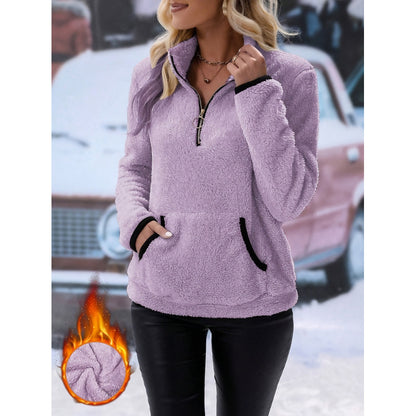 Pull en teddy doux pour femmes au look décontracté avec demi-fermeture éclair Chic und Stil