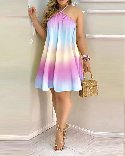 Women Halter Neck Floral A-Line Dress Chic und Stil