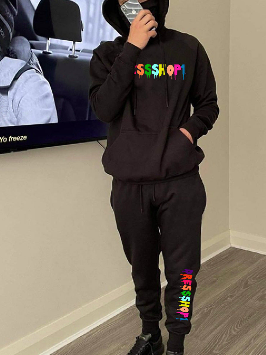 Men's Hoodie and Jogging Pants Set with Modern Chic Gradient Print