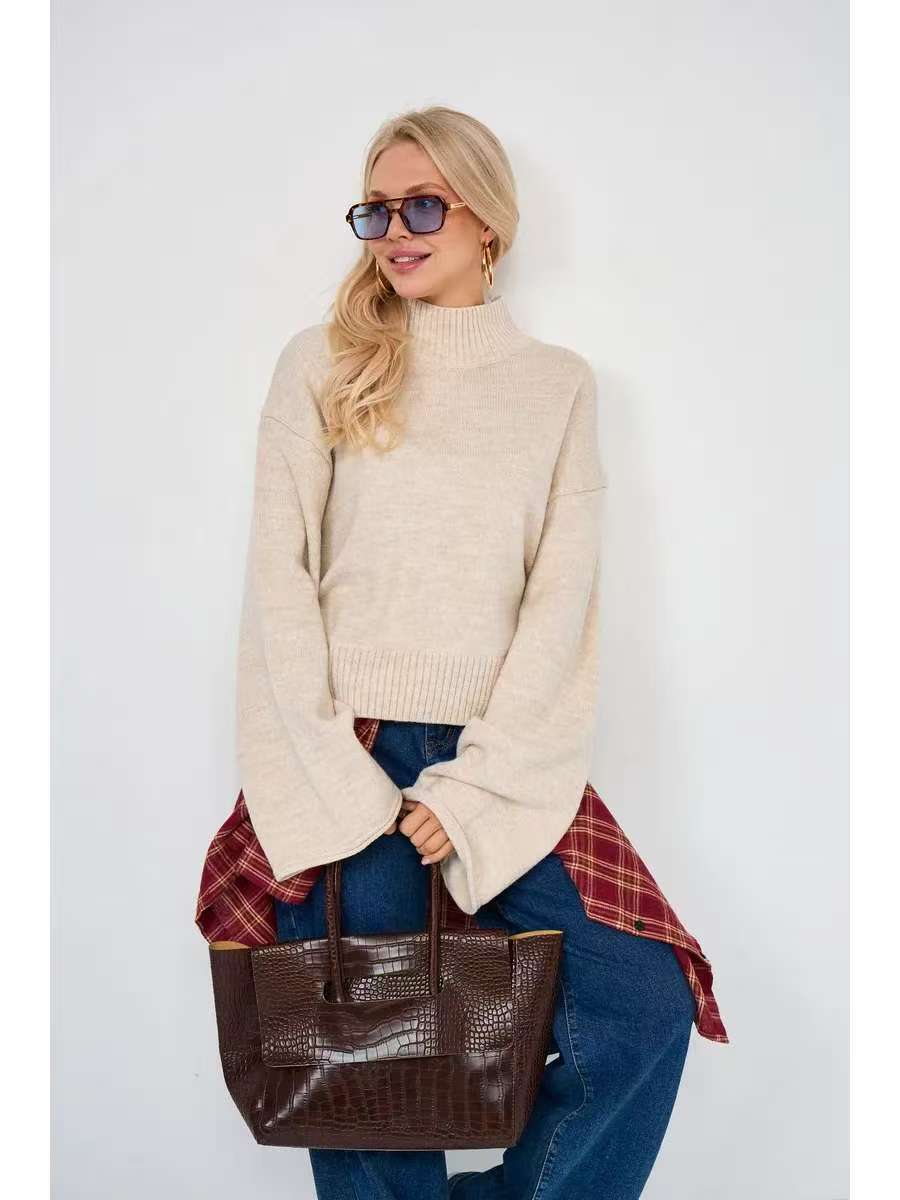 Dames Pull oversized élégant avec coupe ample et col montant Chic und Stil