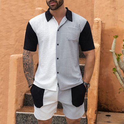 Ensemble chemise à manches courtes et shorts pour hommes avec design structuré artistique Chic und Stil
