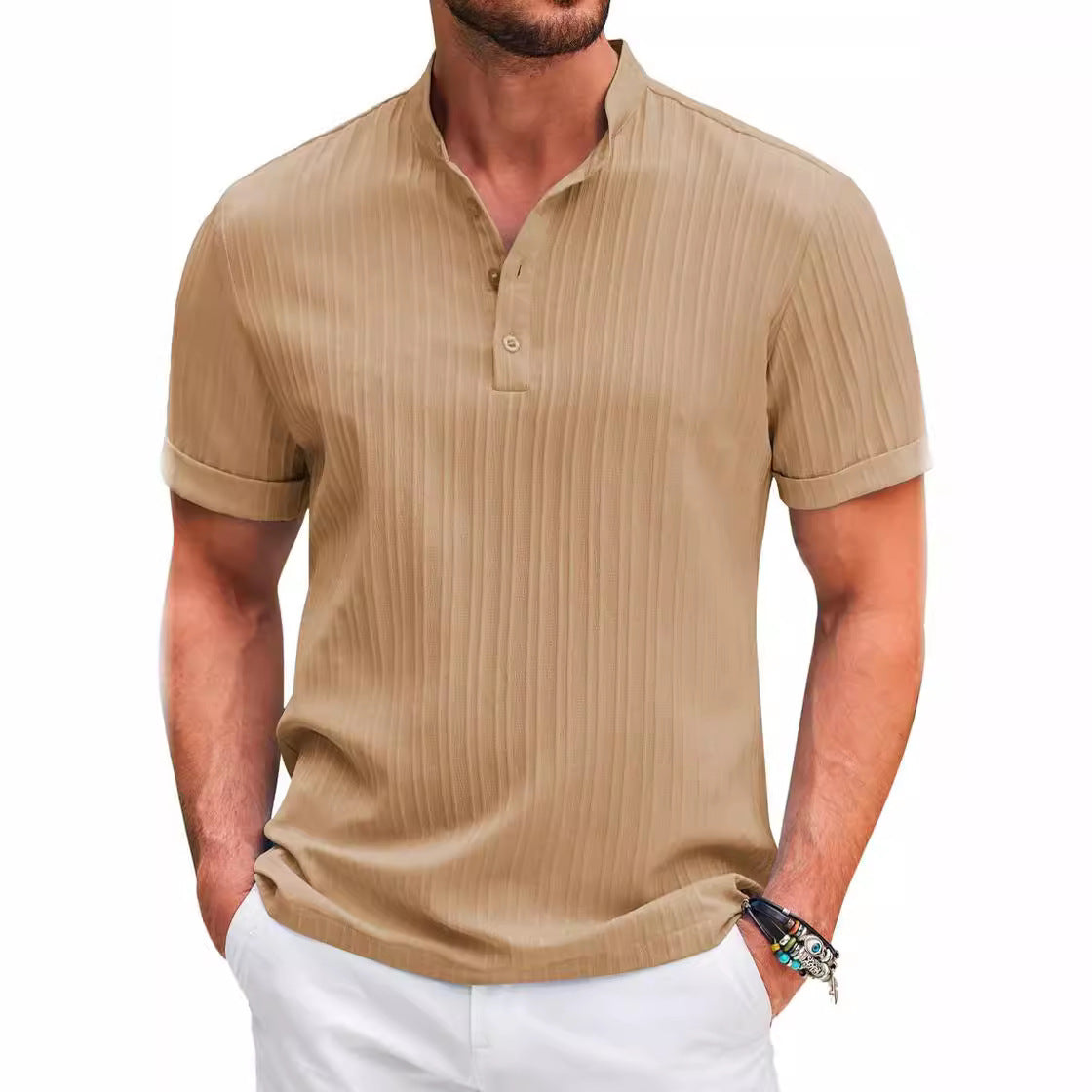 Men's trendy short-sleeve polo with textured design Chic and Style