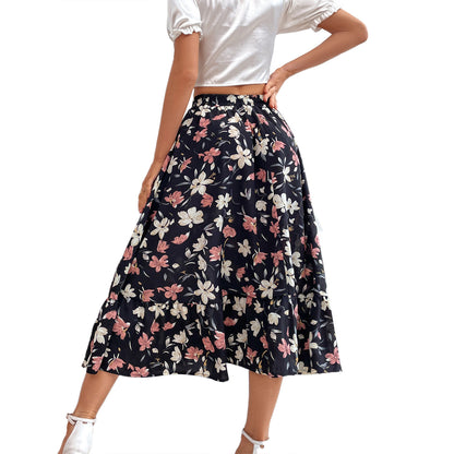 Jupe maxi femme avec design floral et ourlet volumineux Chic und Stil