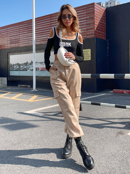 Pantalon cargo pour femmes avec taille élastique et poches latérales Chic und Stil
