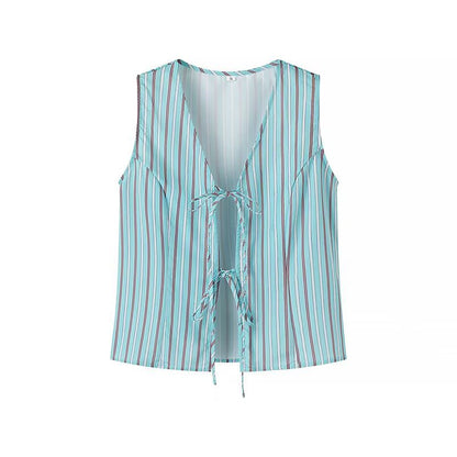 Wide striped pants for women with elastic waistband and tie belt Chic and Style