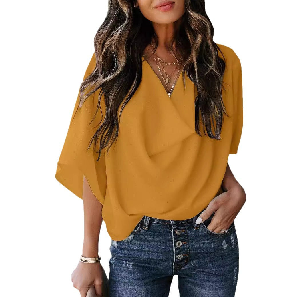 Chemisier élégant pour femmes avec décolleté en V drapé et manches amples Chic und Stil