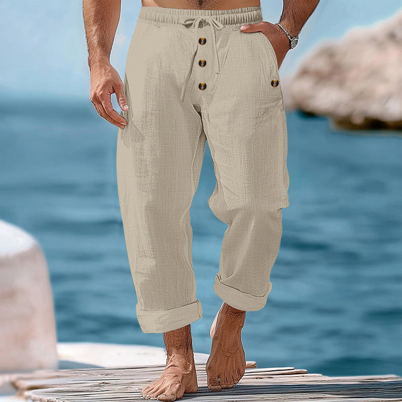 Casual linen pants for men with adjustable waistband and functional pockets Chic and Style