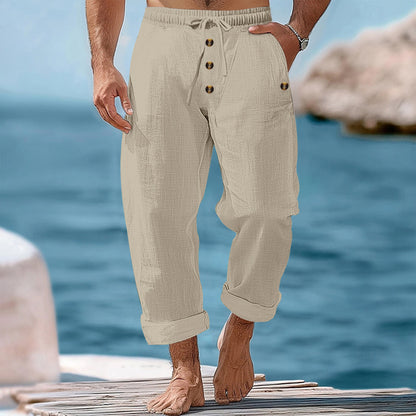 Casual linen pants for men with adjustable waistband and functional pockets Chic and Style