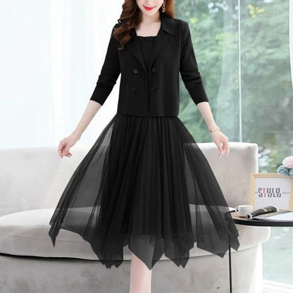 Dames Élégant robe en tulle avec blazer assorti Chic und Stil