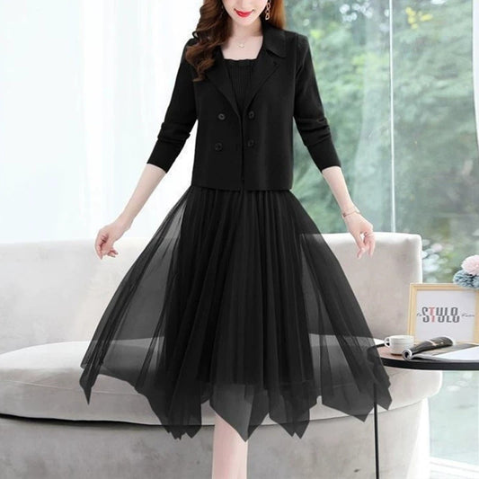 Dames Élégant robe en tulle avec blazer assorti Chic und Stil