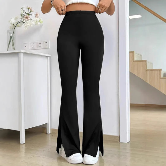 Women Elegant Bootcut Pants with Chic Side Slits and Style