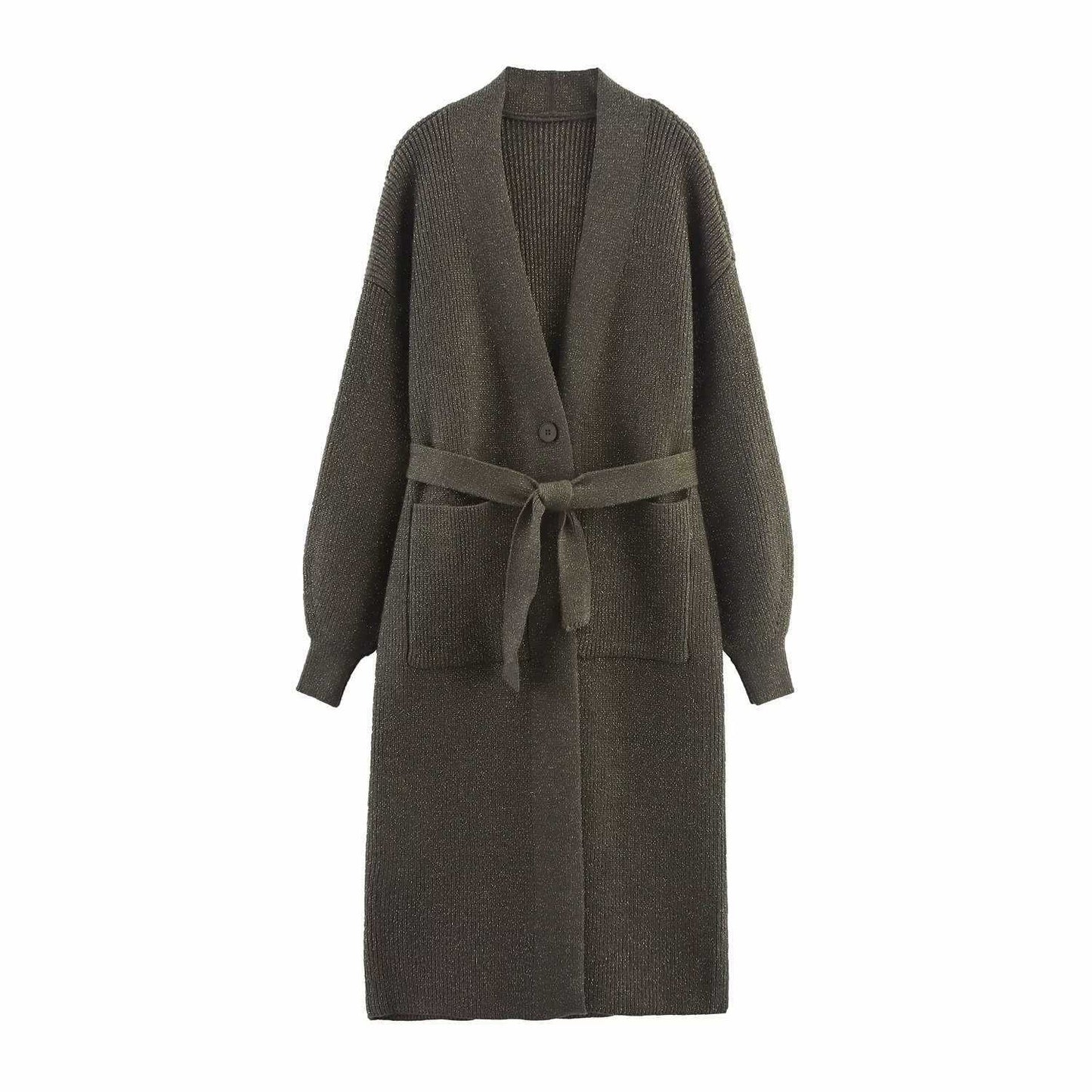 Dames cardigan long tricoté avec ceinture à la taille Chic und Stil