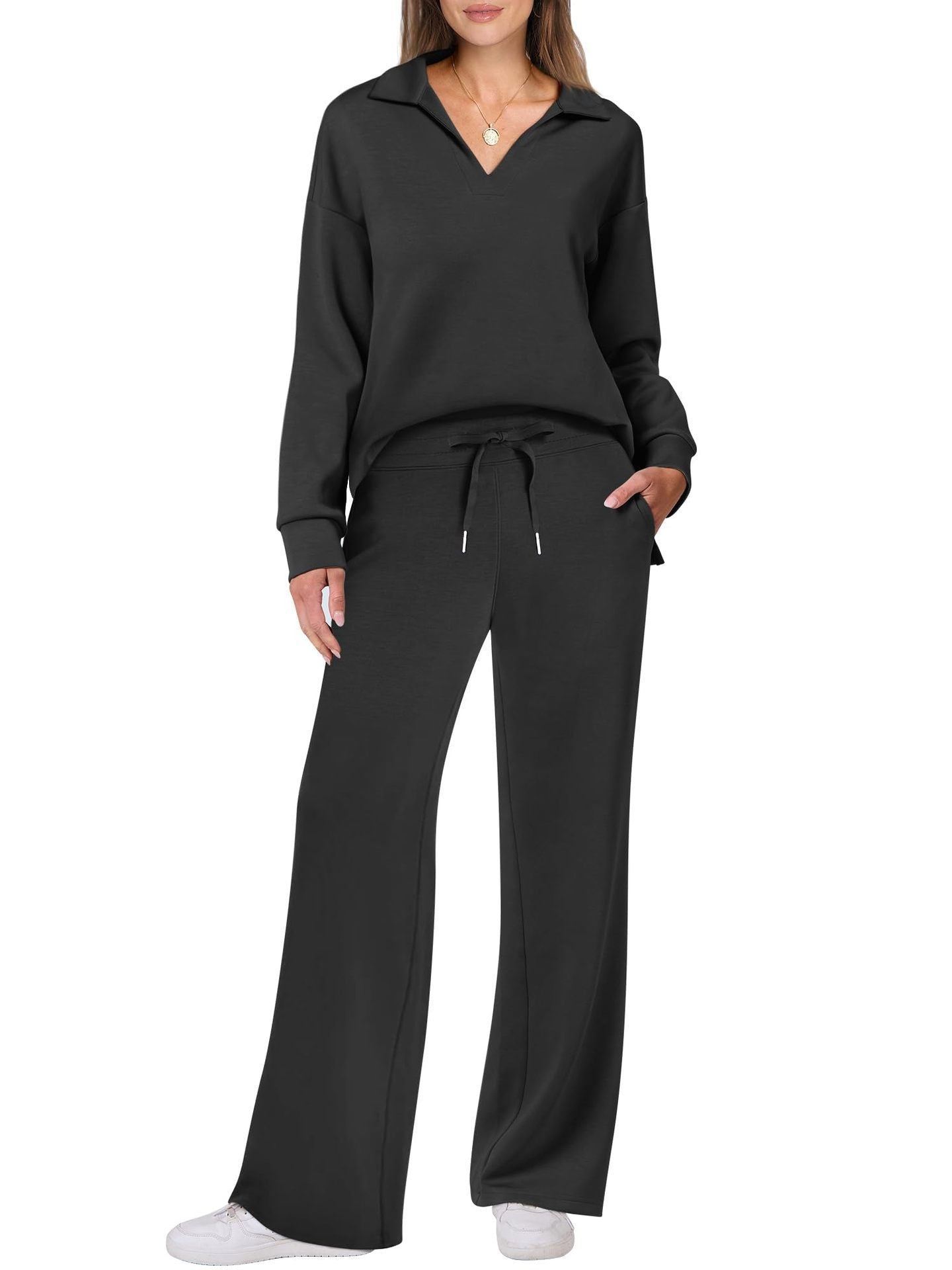 Dames ensemble décontracté avec grand col et pantalon ample confortable Chic und Stil