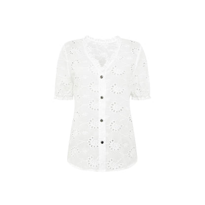 Chemisier léger pour dames avec motifs perforés artistiques et détails de boutons Chic und Stil