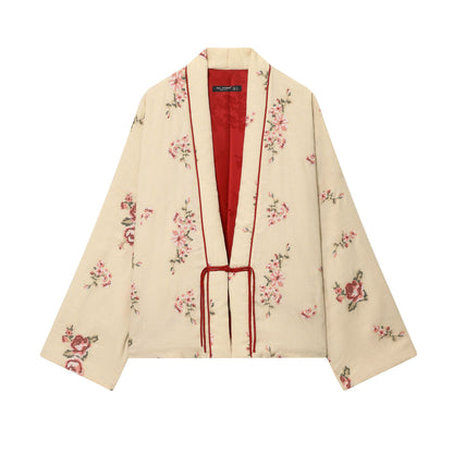 Dame Kimono avec broderie florale et ceinture élégante à la taille Chic und Stil