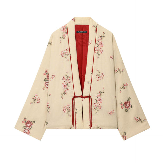 Dame Kimono avec broderie florale et ceinture élégante à la taille Chic und Stil