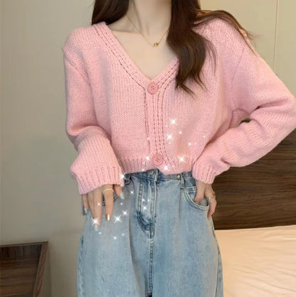 Dames cardigan en tricot confortable avec décolleté en V et détail de bouton Chic und Stil