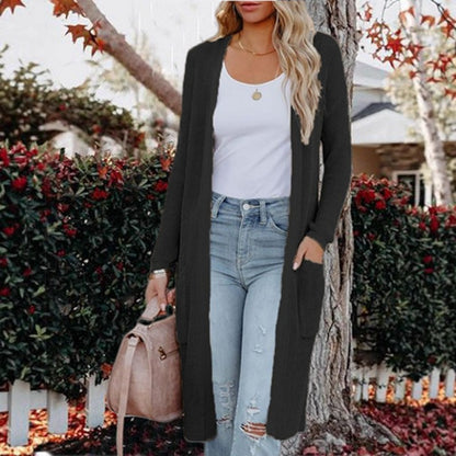 Cardigan long pour femme en tricot avec poches ouvertes et design en fines côtes Chic und Stil