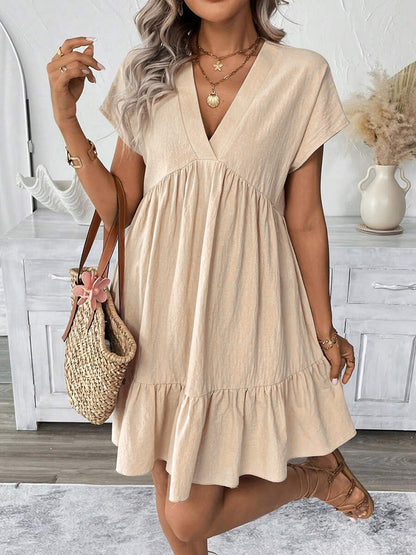 Robe d'été courte pour femmes avec décolleté en V profond et bas de volants Chic und Stil