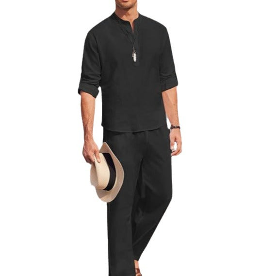 Light beach pants for men and stylish long sleeve shirt Chic und Stil