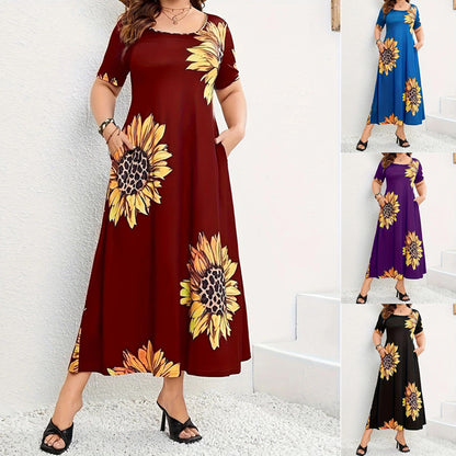 Robe maxi d'été pour femmes avec motif floral de tournesols et poches pratiques Chic und Stil
