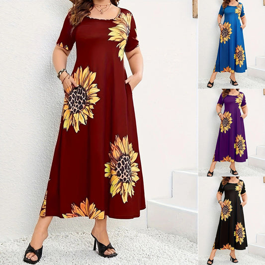 Robe maxi d'été pour femmes avec motif floral de tournesols et poches pratiques Chic und Stil