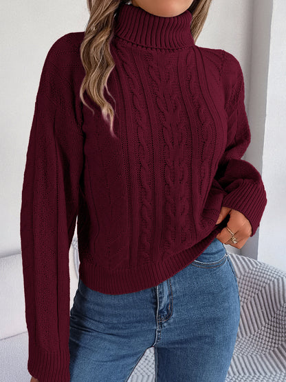 Dames Pull en tricot confortable avec col montant et motif torsadé Chic und Stil