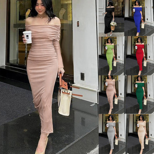 Robe maxi à bretelles dénudées pour femmes avec volants et taille élastique Chic und Stil