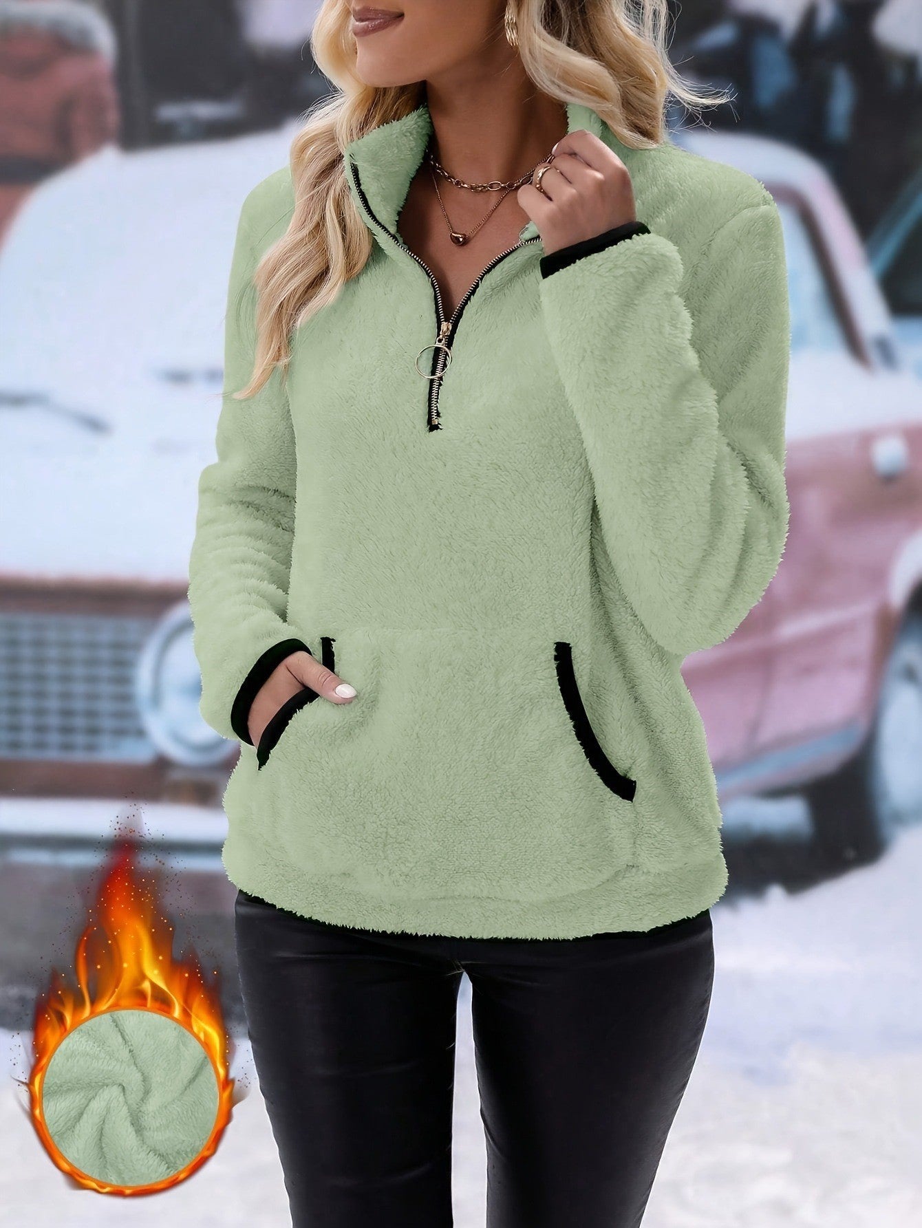 Pull en polaire douillet pour femmes avec col haut et fermeture éclair Chic und Stil